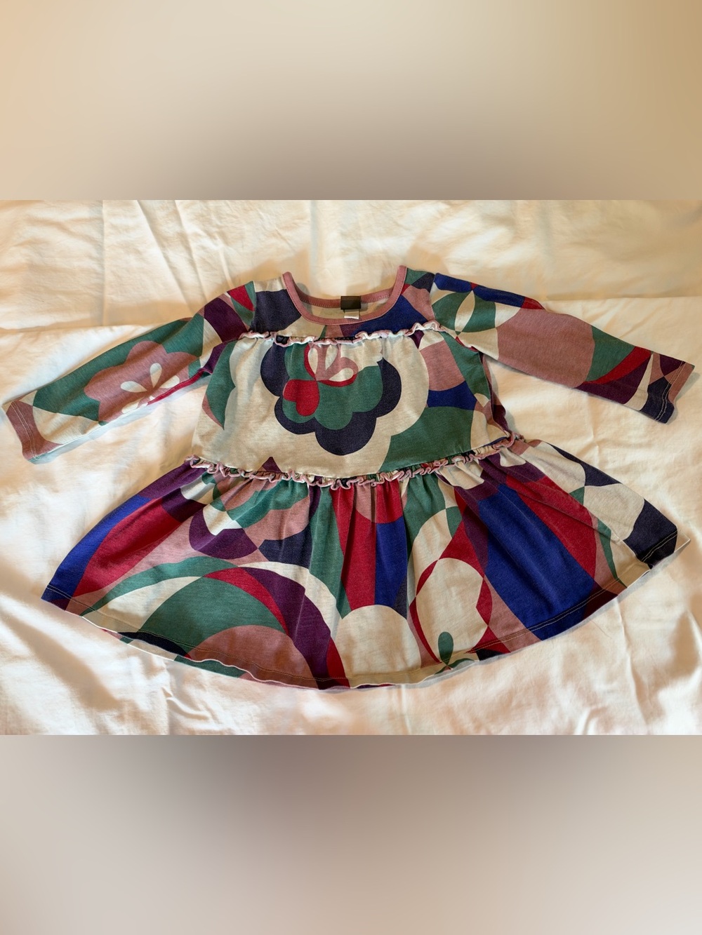 Kids Long-Sleeve Floral Print Dress Top in Multicolor